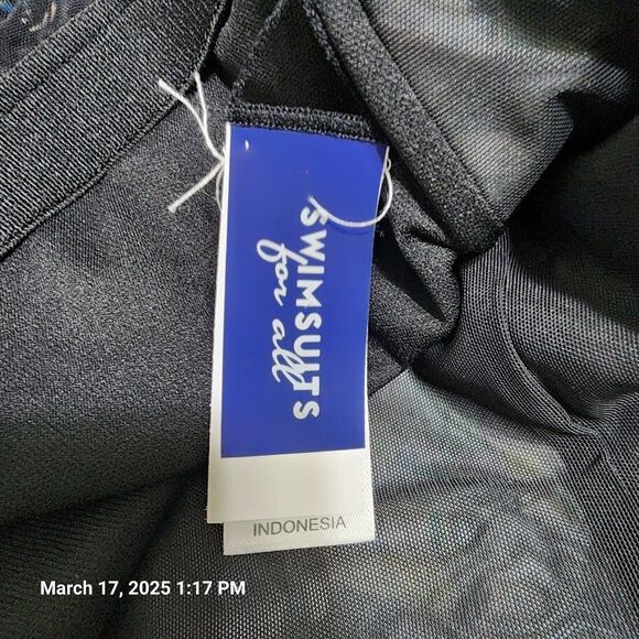 Swimsuits For All One Piece Swim Dress Sz 34 Black Floral Shelf Bra Swim Skirt - Picture 7 of 12